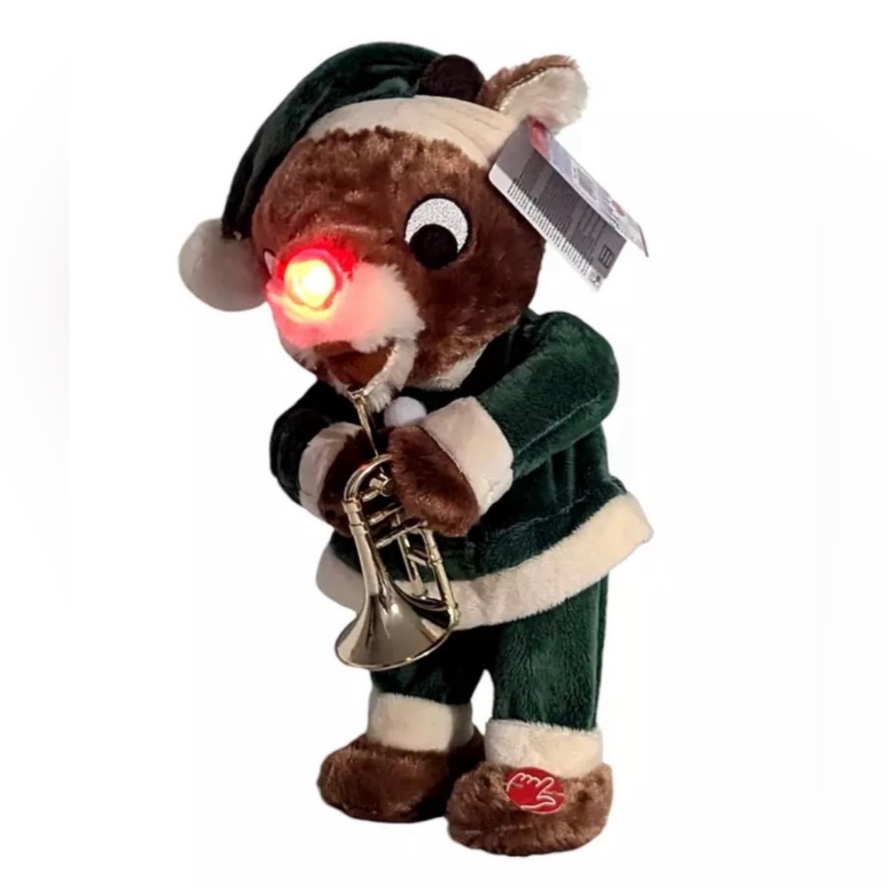 Dan Dee Rudolph the Red-Nosed Reindeer Trombone Animated Plush PJ's Santa Hat